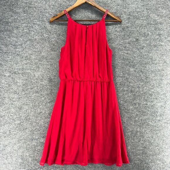 Tacera Dress Women M Medium Red Shift Midi Lined Sleeveless Hook & Eye Casual - Picture 2 of 7